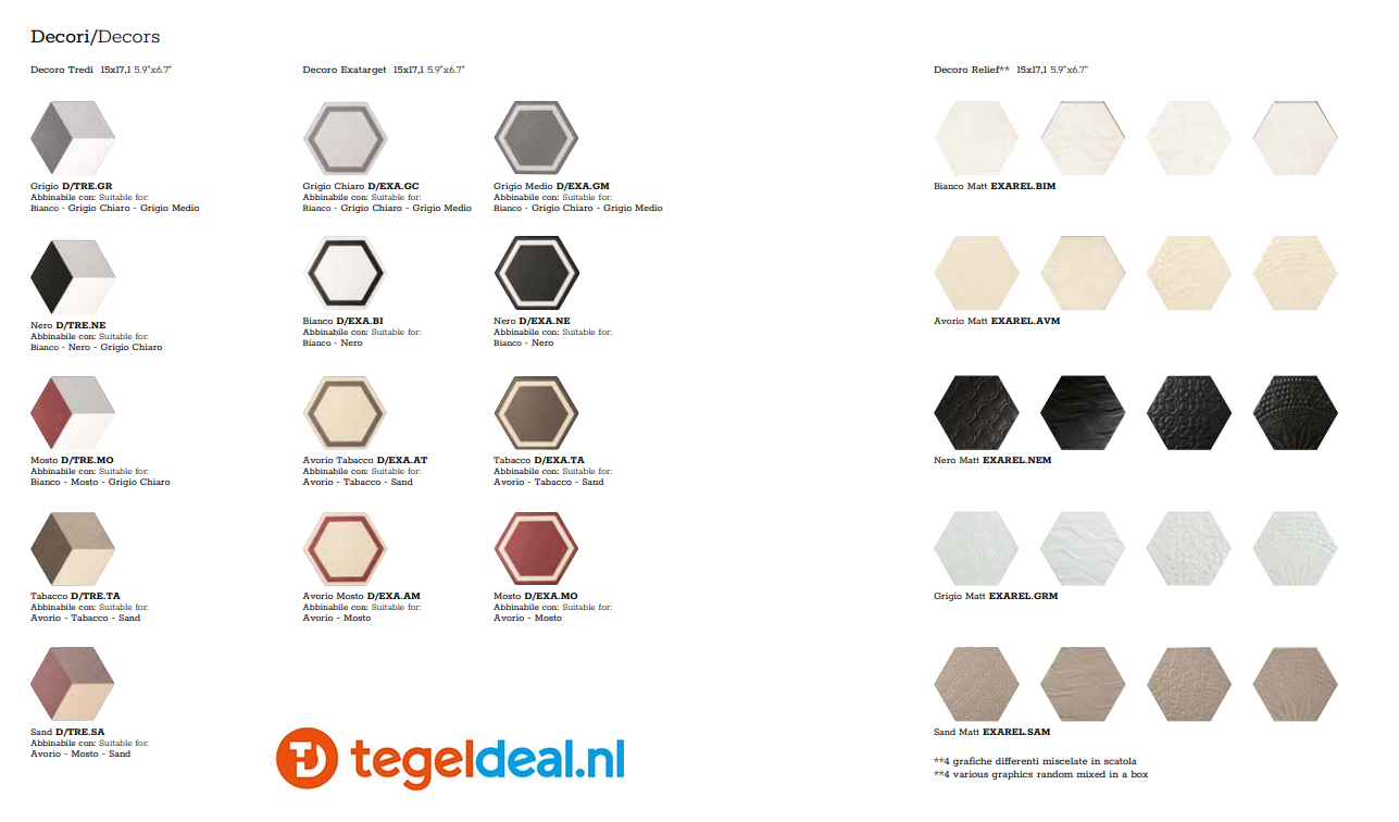 Tonalite, Examatt, 15x17 cm, hexagon vloer- en wandtegels Tonalite, Examatt, 15x17 cm, hexagon vloer- en wandtegels