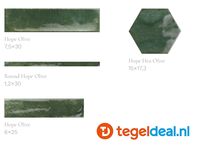 Ribesalbes Hope OLIVE, 6x25 cm handvorm wandtegels - OP VOORRAAD Ribesalbes Hope OLIVE, 6x25 cm handvorm wandtegels - OP VOORRAAD