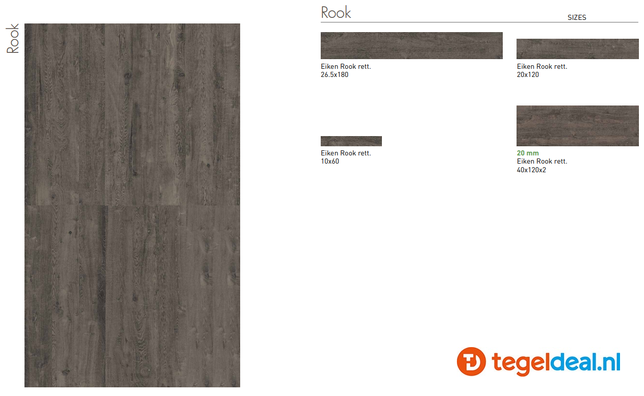 TRT SIL Ceramiche, Eiken Rook, 40x120x2 cm, terrastegels