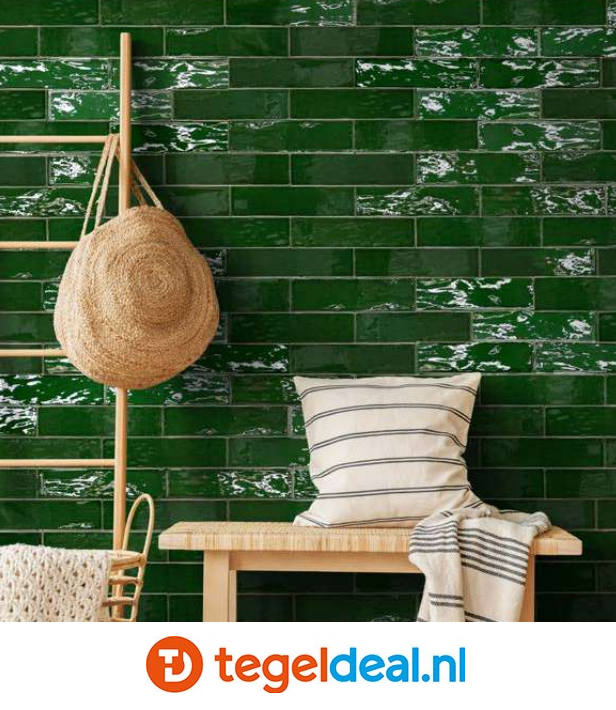 EMERALD GREEN, 7,5x30 cm, handvorm wandtegels 