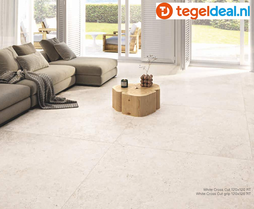 Supergres Astrum, WHITE Cross Cut Naturale, 30x60 cm, travertin-look tegels 