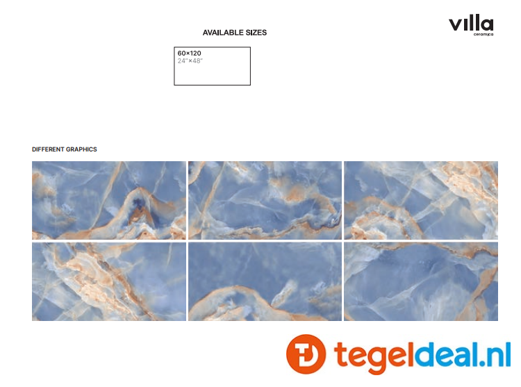 Villa, Epsilon BLUE, 60x120 cm Super-Polished, onyx-look tegels - €39,50 per m2 