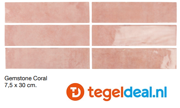 Gemstone CORAL ROSE, 7,5x30 cm, handvorm wandtegels - OP VOORRAAD
