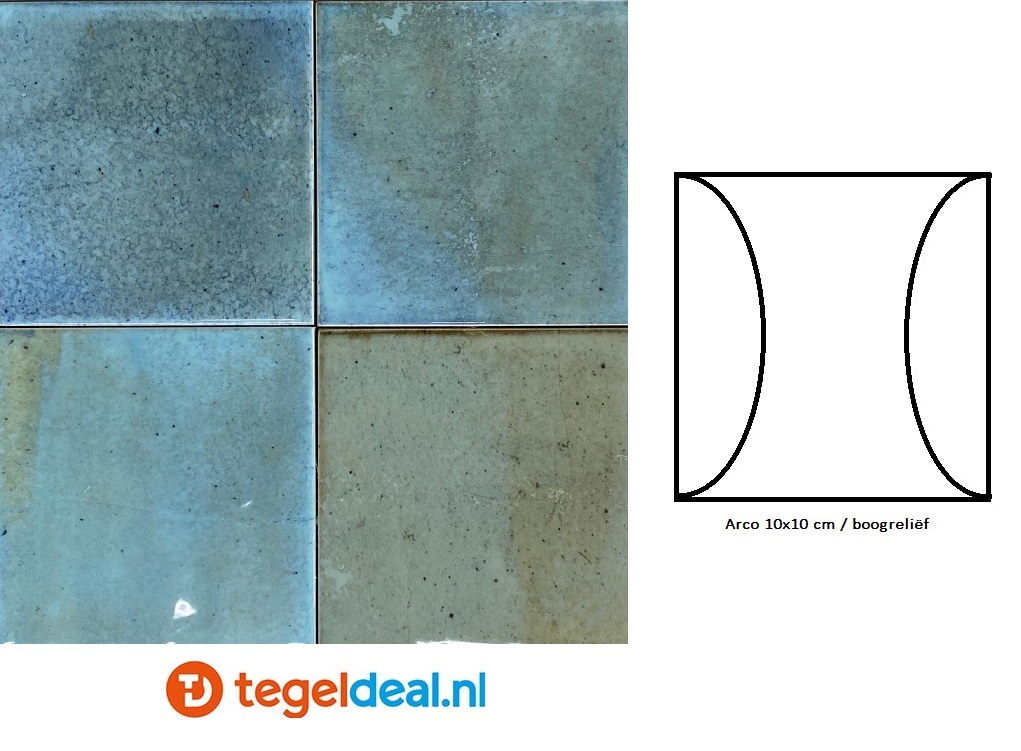 Equipe, Hanoi SKY BLUE, Arco 10x10 cm, art. 30028, reliëf wandtegels 