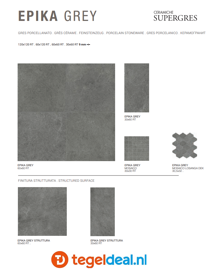 VLT Supergres Epika Grey, 60 x 60 cm