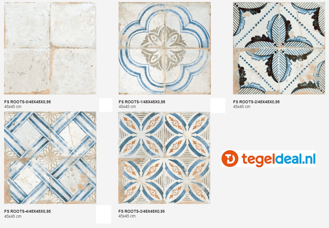 Peronda, Fs Roots, 45x45 cm, 5 kleuren, vintage patroontegels