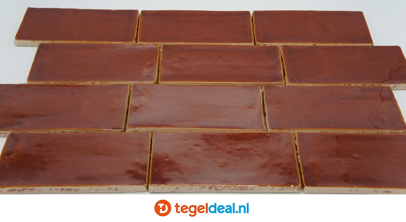 ACTIE - OP=OP COGNAC, 7,5x15 cm handvorm wandtegels - OP VOORRAAD