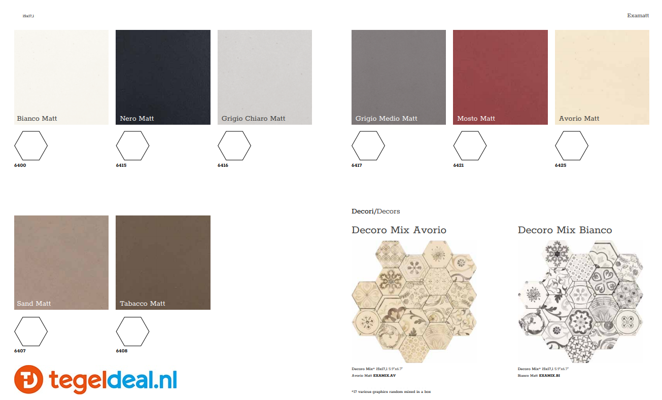 Tonalite, Examatt, 15x17 cm, hexagon vloer- en wandtegels Tonalite, Examatt, 15x17 cm, hexagon vloer- en wandtegels