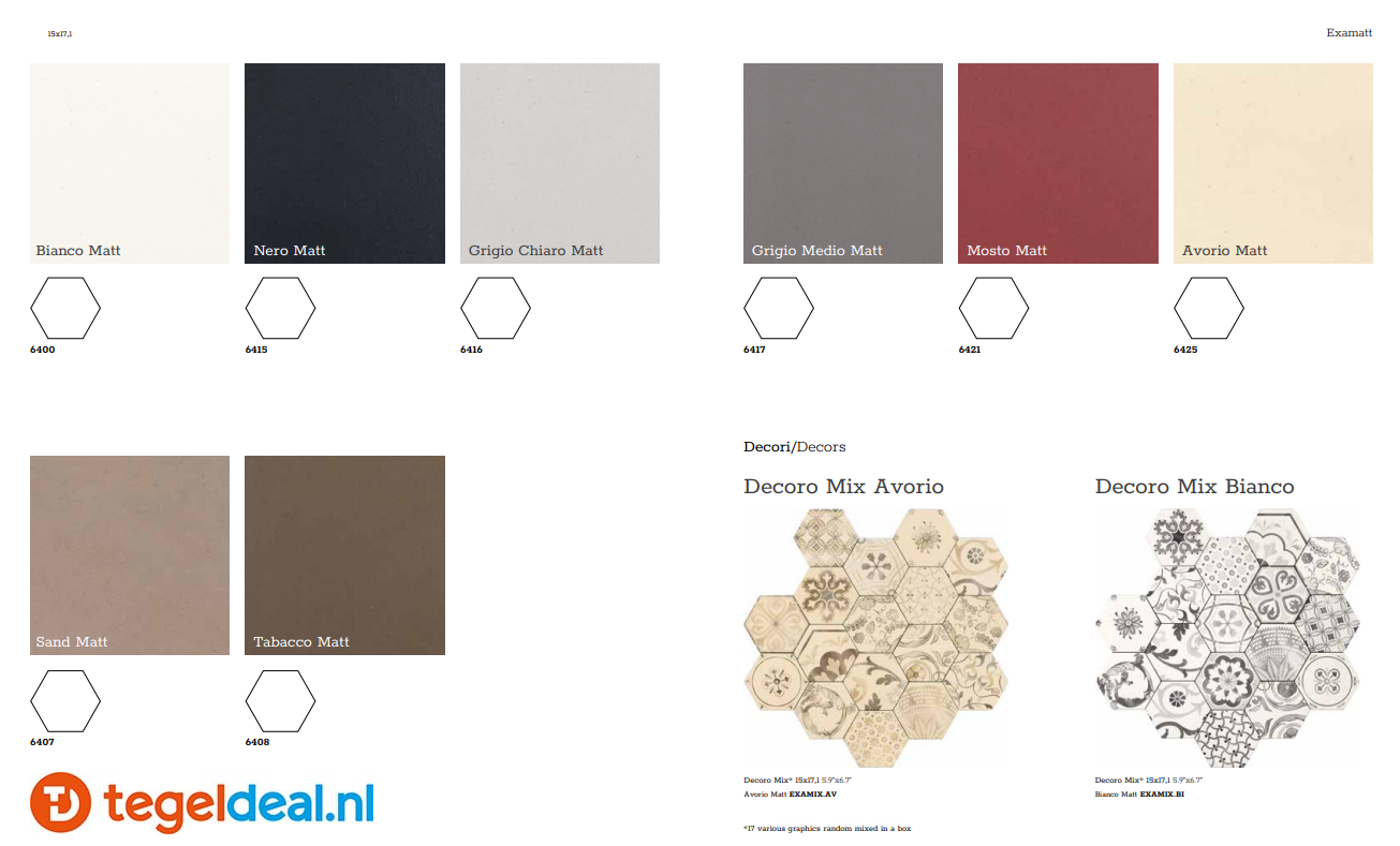 WDT / VLT Tonalite, Examatt, 15x17 cm hexagon