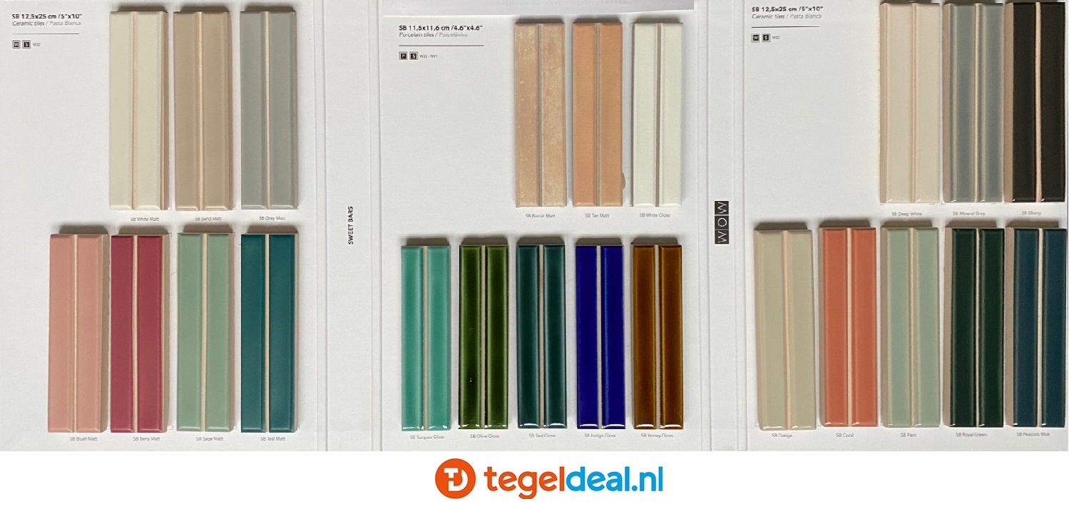 WOW Design, Sweet Bars PEACOCK BLUE, 12,5x25 cm glans, wandtegels met reliëf