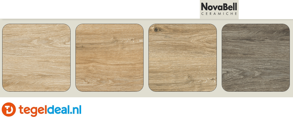 NovaBell Eiche, 4 kleuren, 8 formaten, houtlook terras-, wand- en vloertegels  