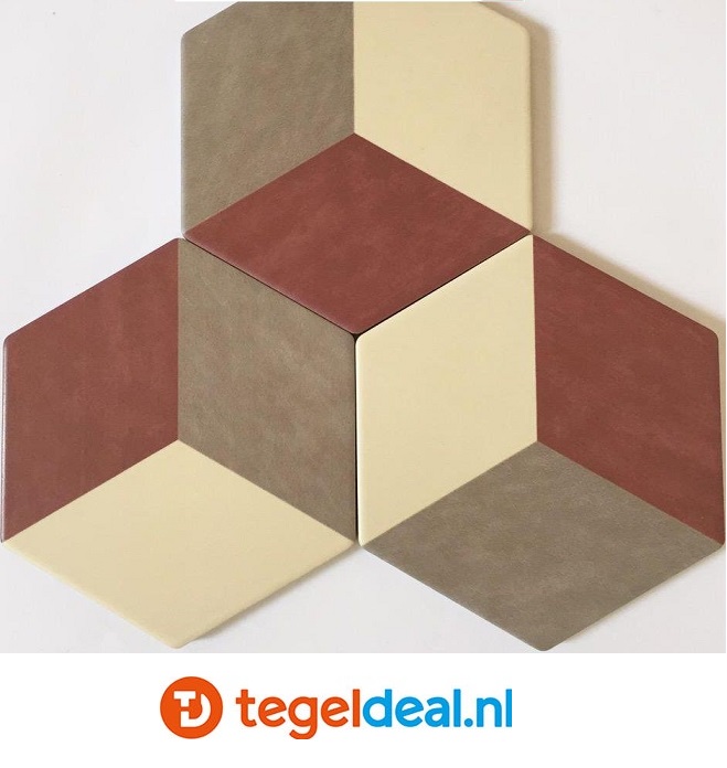 Tonalite, Examatt, 15x17 cm, hexagon vloer- en wandtegels Tonalite, Examatt, 15x17 cm, hexagon vloer- en wandtegels