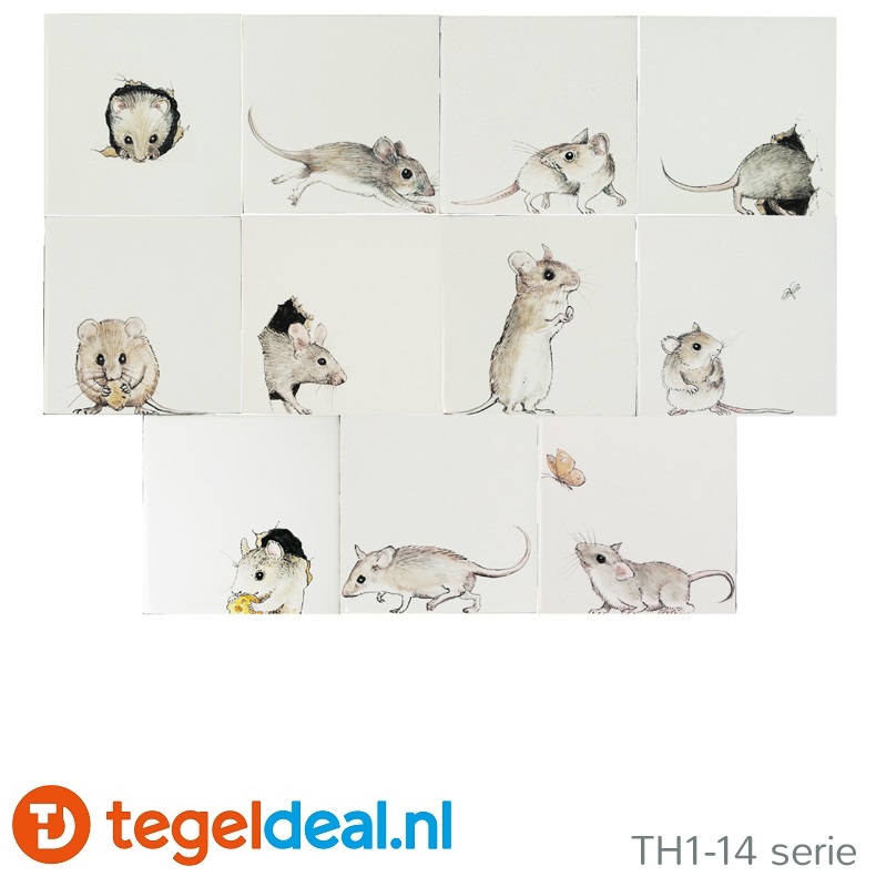 TH1 - 14b  Rennende muis, 13 x 13 cm, handbeschilderd