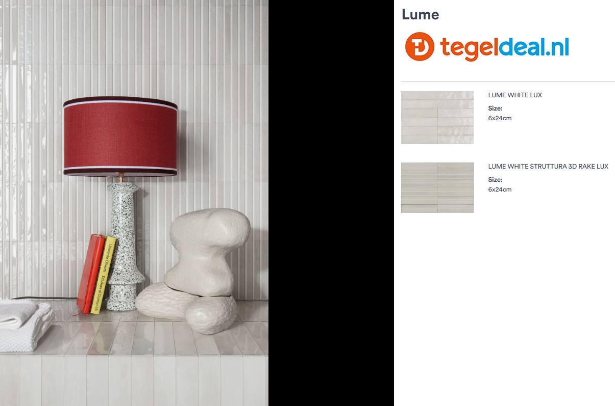 Marazzi Lume WHITE, 6x24 cm Rake 3D MP9E, wandtegels met reliëf