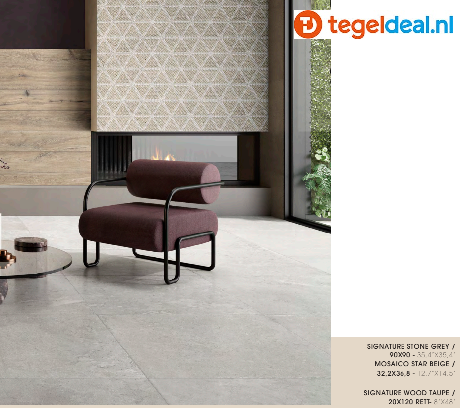 DOM Signature Stone GREY, 90x90 cm, natuursteenlook tegels