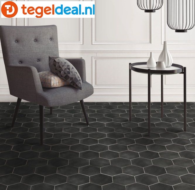 VLT en WDT Nanda Tiles, Capri SORRENTINE NERO, 14x16 cm, hexagon VLT en WDT Nanda Tiles, Capri SORRENTINE NERO, 14x16 cm, hexagon
