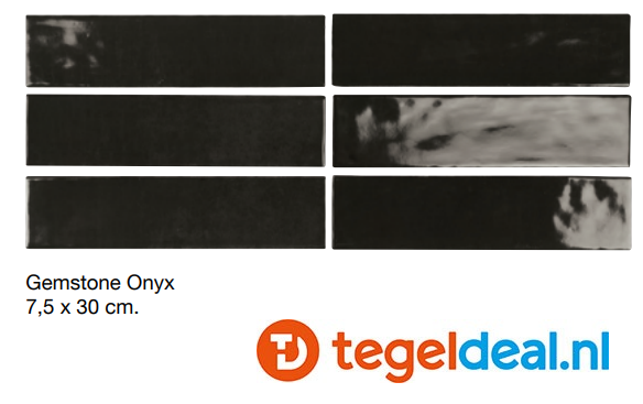 Gemstone ONYX BLACK, 7,5x30 cm, handvorm wandtegels - OP VOORRAAD