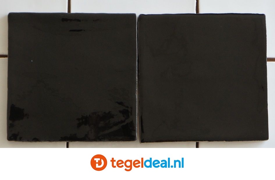 Handvorm wandtegels ZWART glans, 13x13 cm - OP VOORRAAD