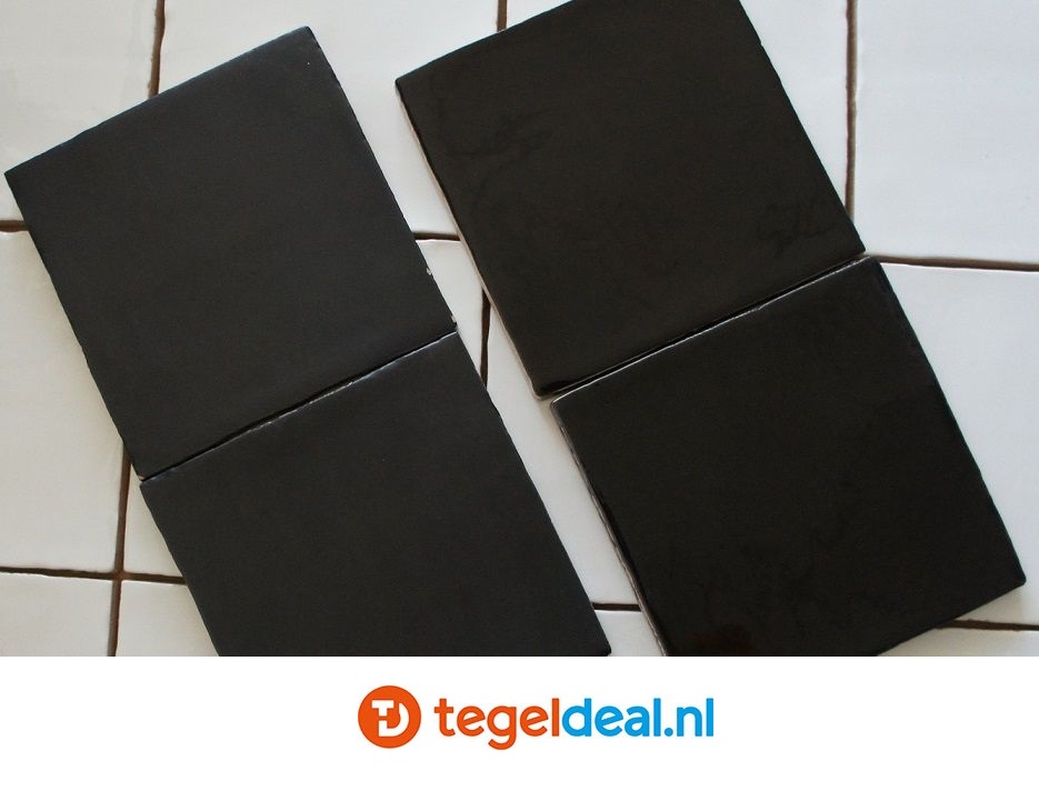 Handvorm wandtegels ZWART glans, 13x13 cm - OP VOORRAAD