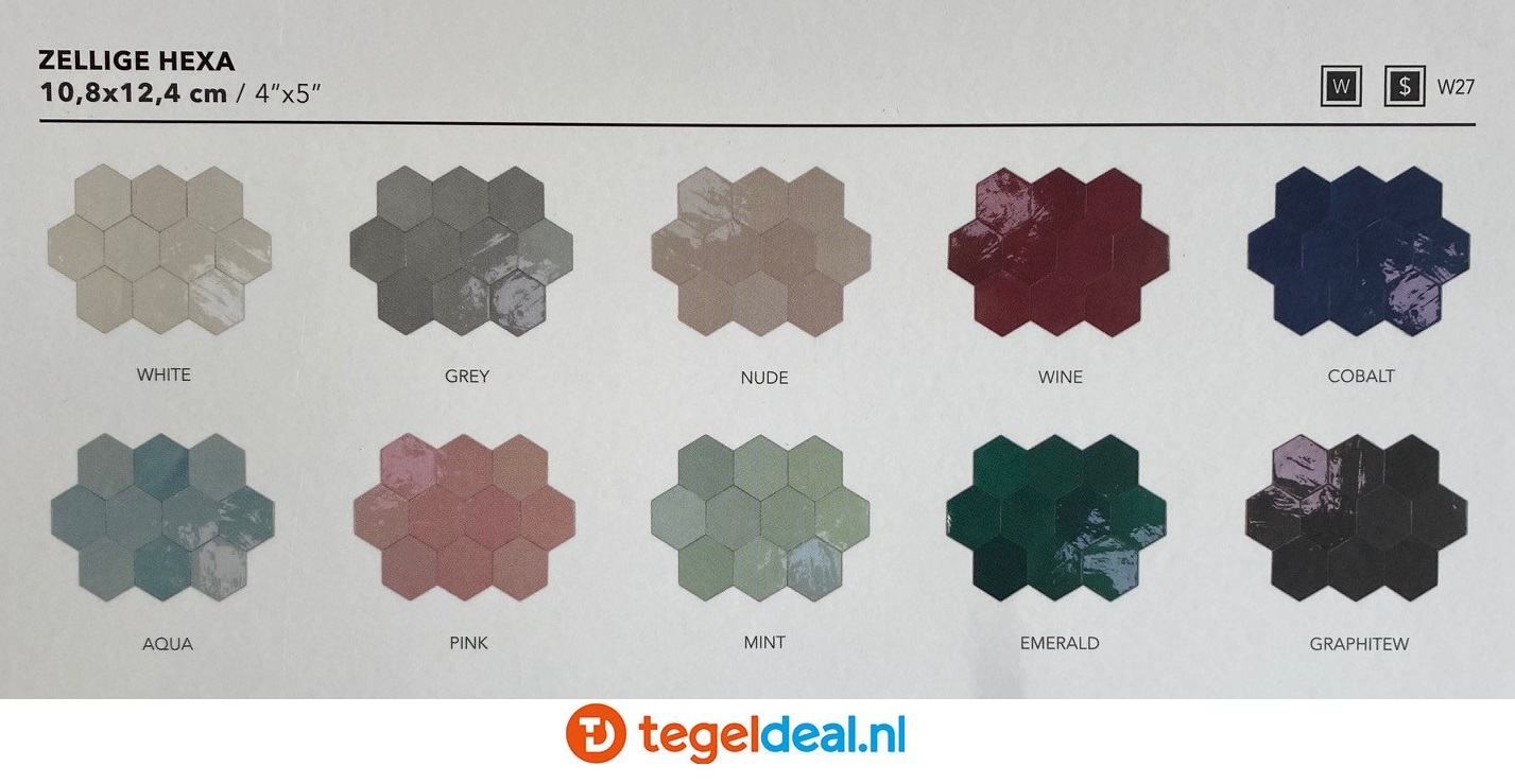 WOW Design, Zellige Hexa AQUA, 10,8x12,4 cm, hexagon wandtegels 