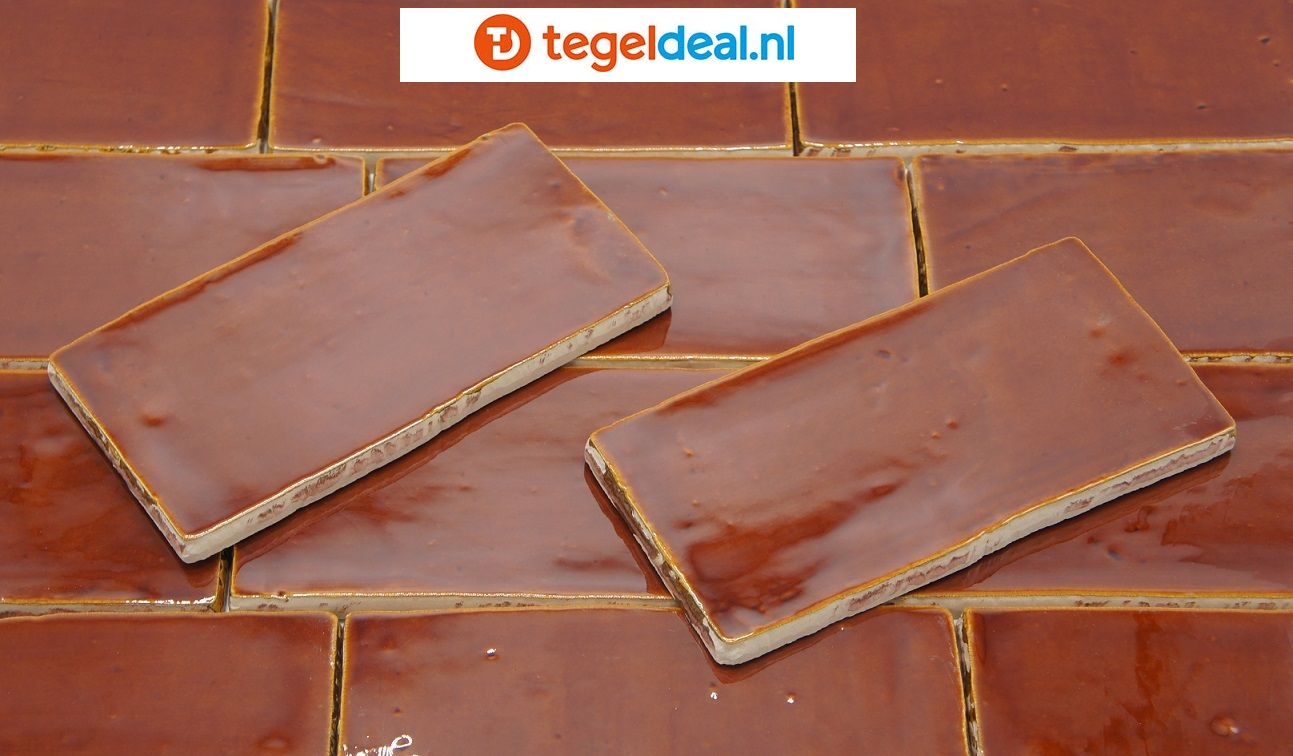 ACTIE - OP=OP COGNAC, 7,5x15 cm handvorm wandtegels - OP VOORRAAD
