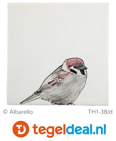 TH1-38 Vogels uit de tuin, handbeschilderde tegels, 13x13 cm 