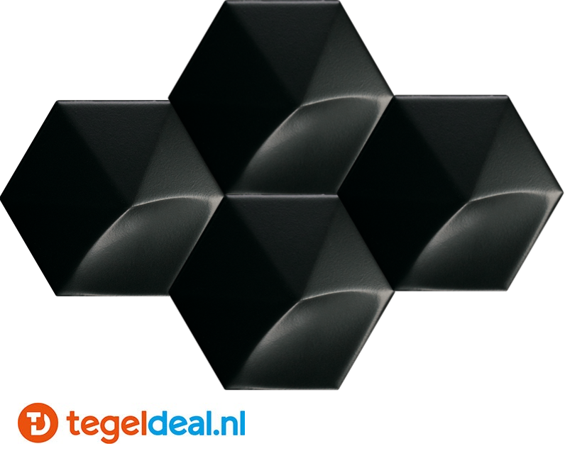 OPRUIMING :  2,16 m2 Equipe, Magical 3D, Oberland, BLACK MATT, Hexagon 3D wandtegels - 2,16 m2 voor 100,00 euro 