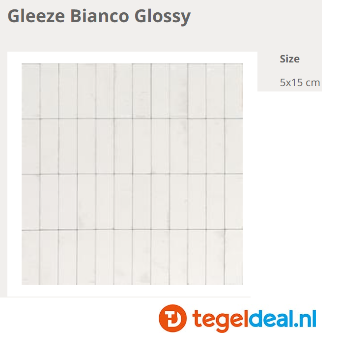 Ragno Gleeze BIANCO, 5x15 cm, R8HM, handvorm wandtegels