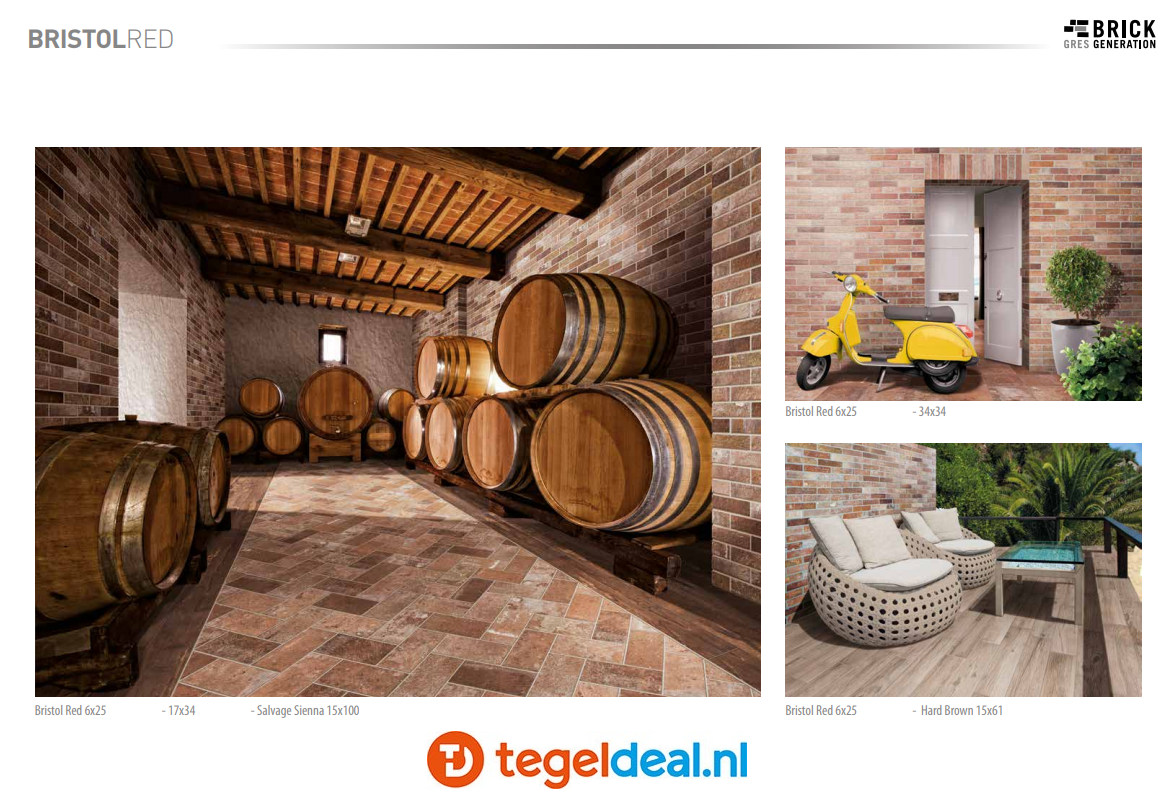 Rondine, Bristol, 6x25 cm bricks / baksteen-effect tegels