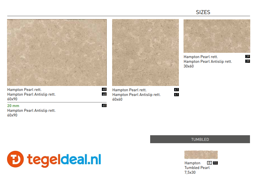 TRT SIL Ceramiche, Hampton PEARL, 60x90x2 cm, terrastegels