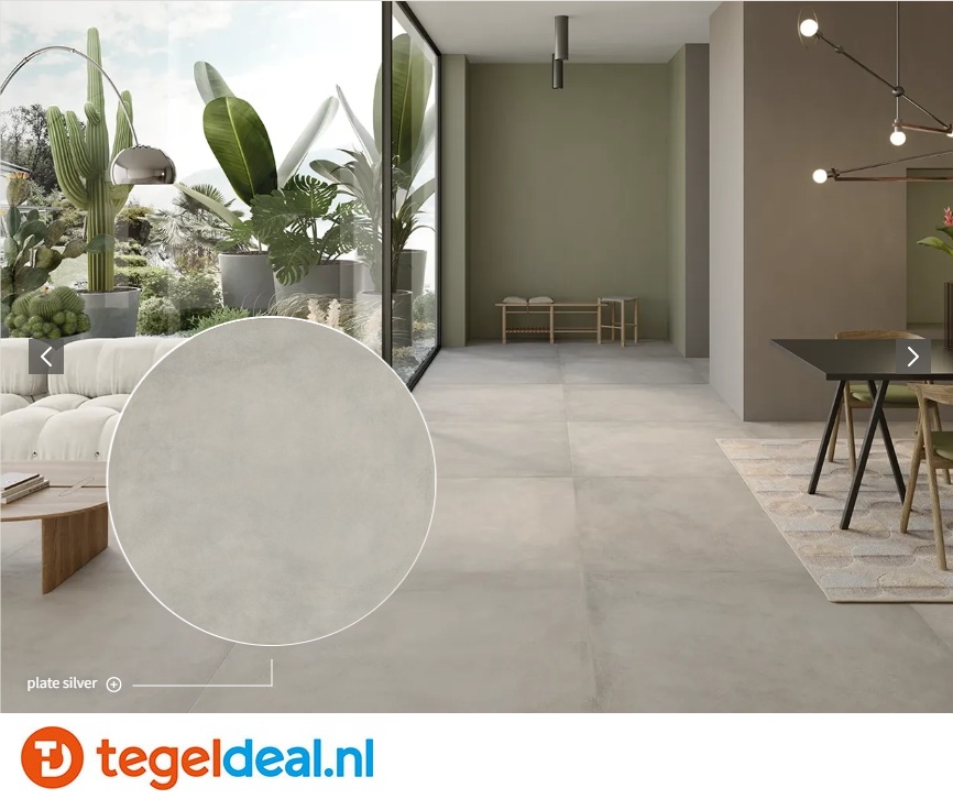 KEOPE Plate SILVER, 80x80 cm, metaallook tegels