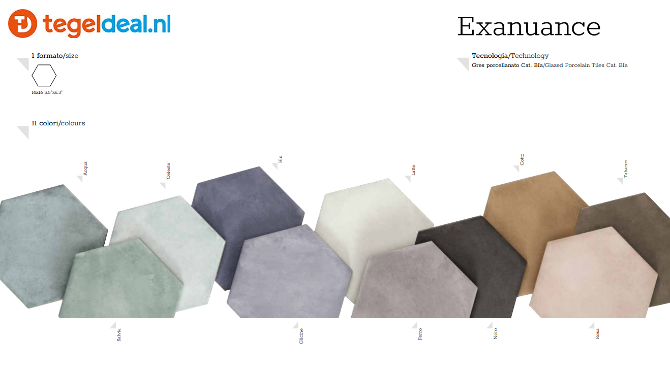 Tonalite, Exanuance, 14x16 cm, hexagon vloer- en wandtegels Tonalite, Exanuance, 14x16 cm, hexagon vloer- en wandtegels