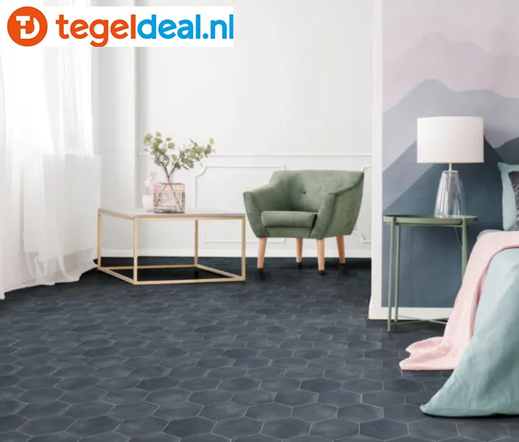 Nanda Tiles, Capri CHIAZZA MARINO, 14x16 cm, hexagon tegels Nanda Tiles, Capri CHIAZZA MARINO, 14x16 cm, hexagon tegels