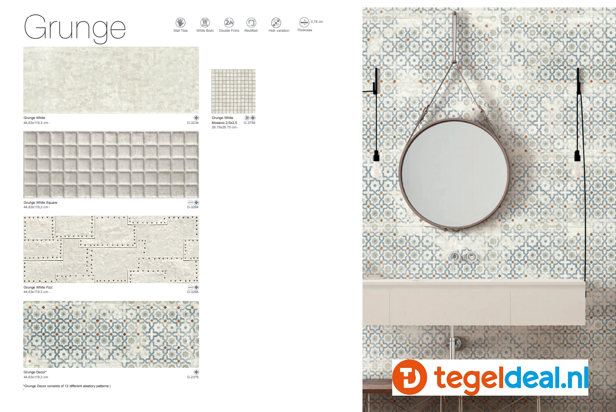 WDT Aparici, Grunge White, 44,63 x 119,3 x 0,74 cm 