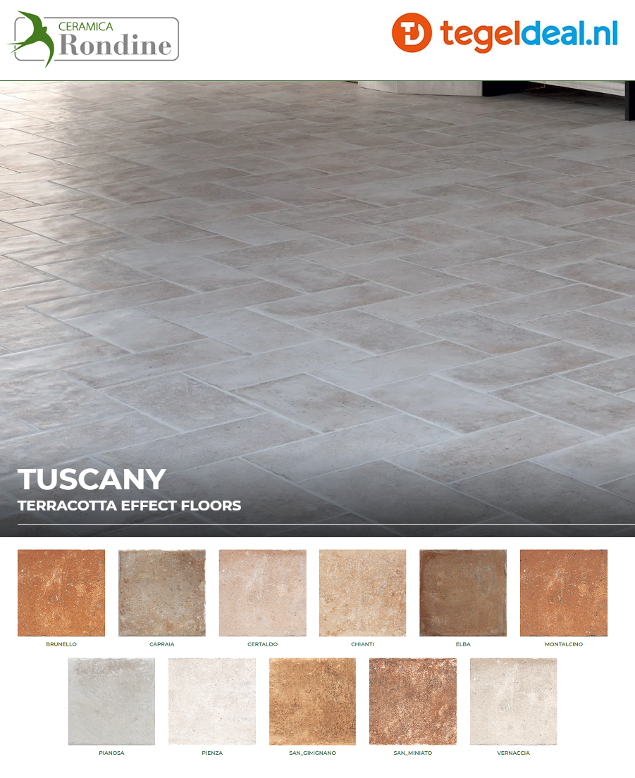 Rondine, Tuscany, terracottalook tegels 