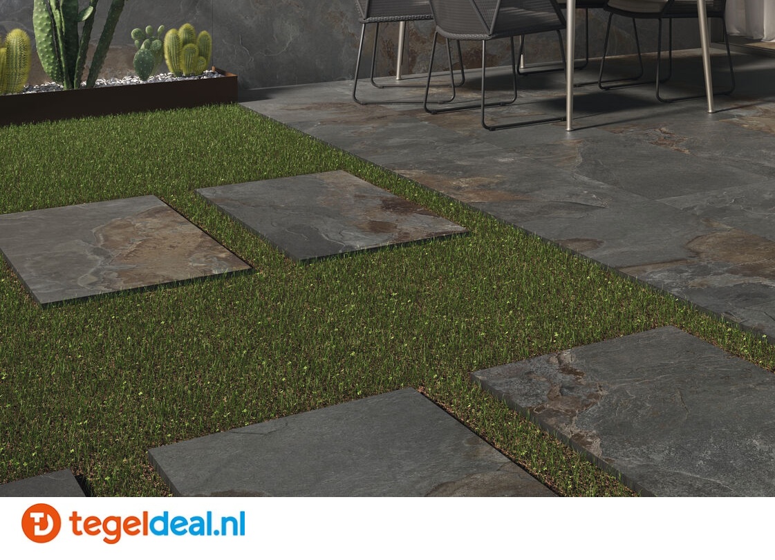 ACTIE - Baldocer Slate Out, BLACK, 60x120x2 cm OUT, natuursteenlook terrastegels