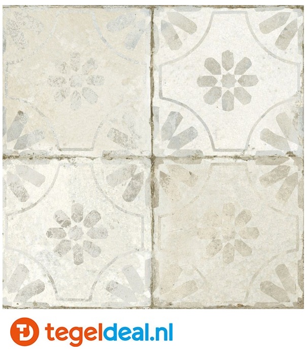 Peronda, Fs Blume WHITE, 45x45 cm, vintage patroontegels
