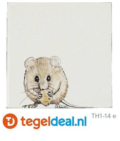 TH1 - 14h Muis en insect, 13 x 13 cm, handbeschilderd