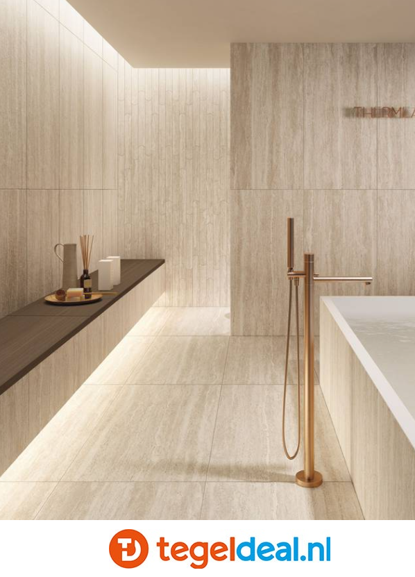 Supergres Astrum, SAND Vein Cut Naturale, 60x60 cm, travertin-look tegels 