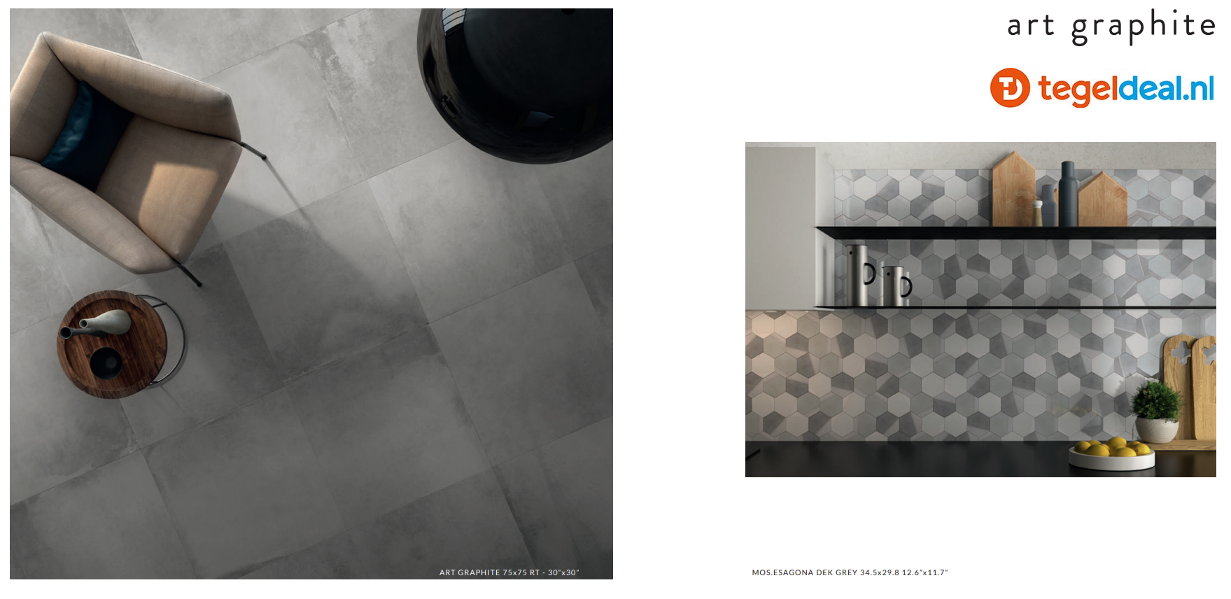 Supergres Art Graphite, 75x150 cm, R5ØG, betonlook tegels