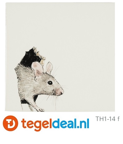 TH1 - 14j  Lopende muis, 13 x 13 cm, handbeschilderd
