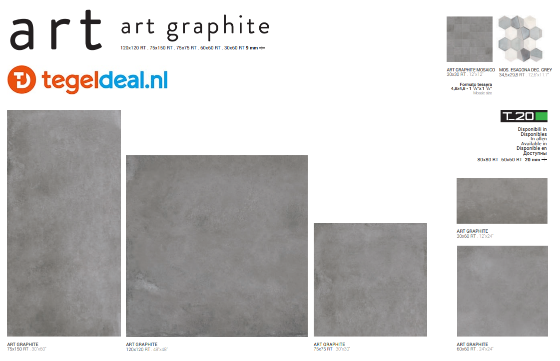VLT Supergres Art Graphite, 75x150 cm, R5ØG, betonlook tegels