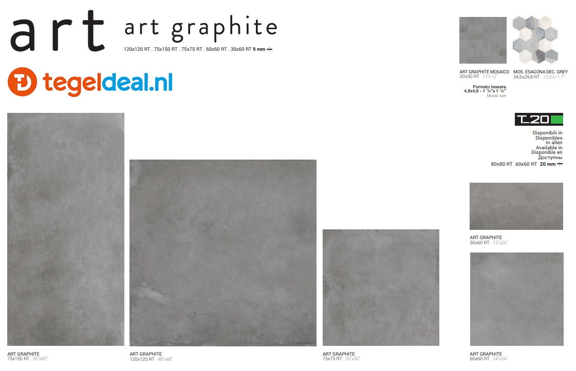 Supergres Art Graphite, 75x150 cm, R5ØG, betonlook tegels