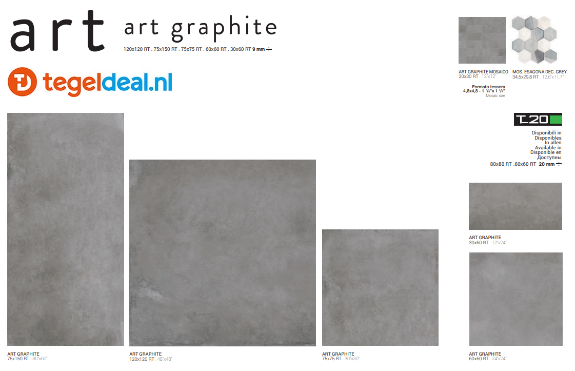 VLT Supergres Art Graphite, 75x75 cm, GR75, betonlook tegels