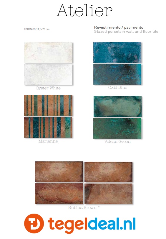 Nanda Tiles, Atelier, 11,5x23 cm, tegels voor vloer en wand 