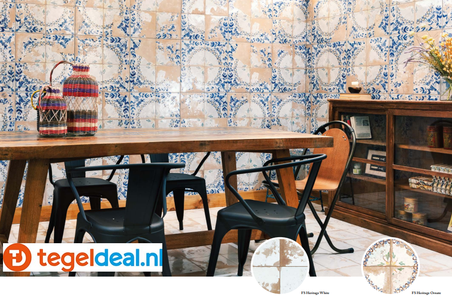 Peronda, Fs Heritage, 45x45 cm, 4 kleuren, vintage patroontegels  Peronda, Fs Heritage, 45x45 cm, 4 kleuren, vintage patroontegels
