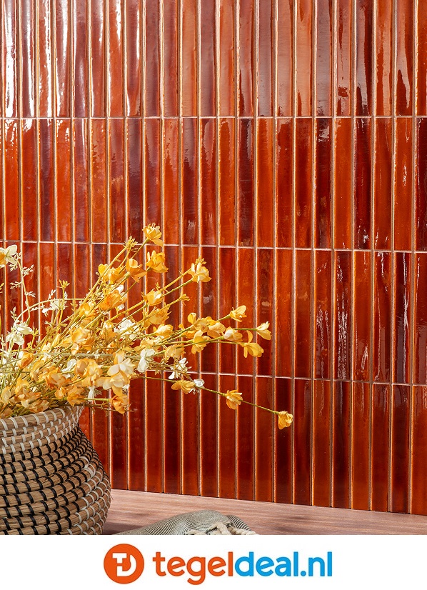 Short Stick Crackle Honey, 2x15 cm, handvorm mozaïek wandtegels