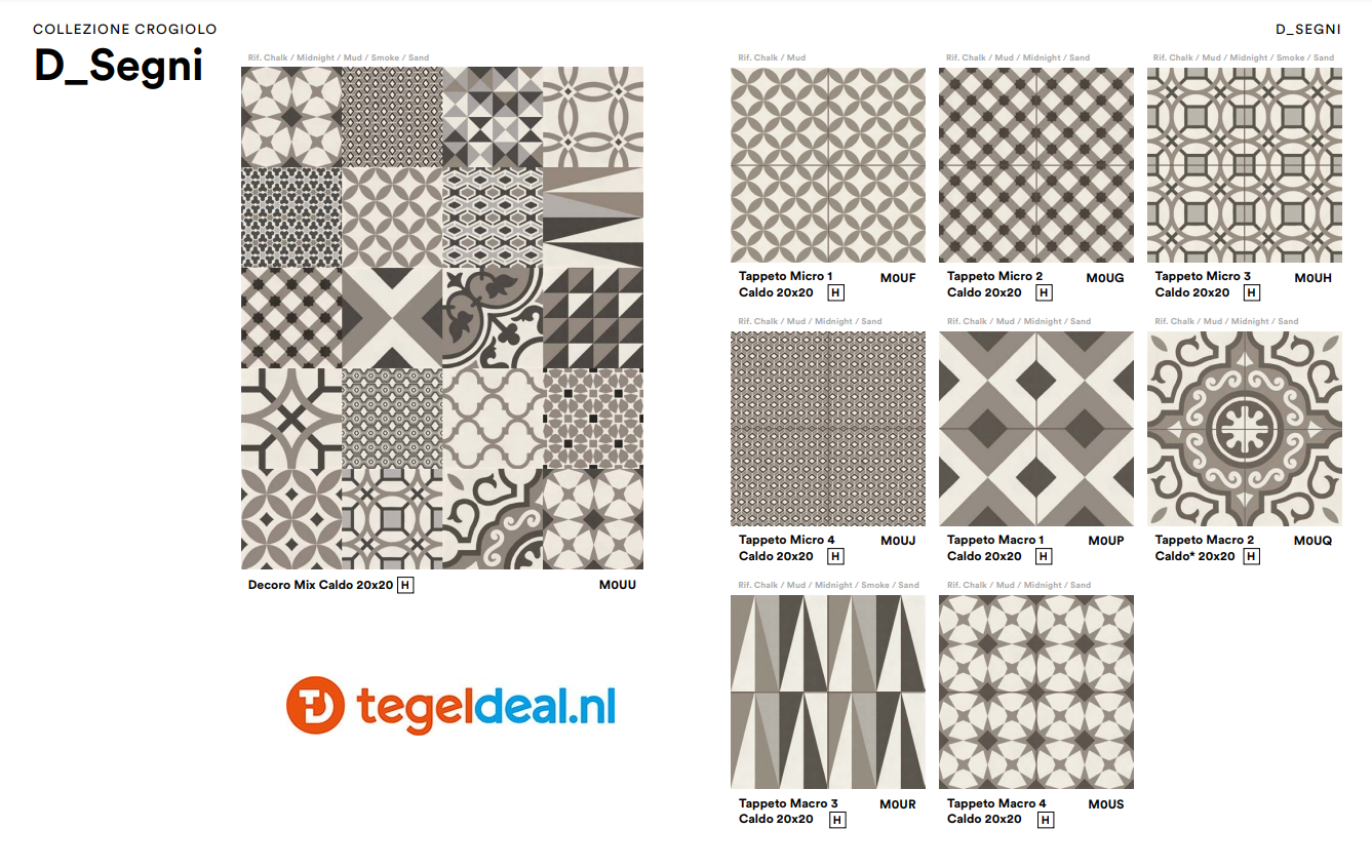 VLT Marazzi D_Segni, cementlook; 6 unikleuren, 18 patronen VLT Marazzi D_Segni, cementlook; 6 unikleuren, 18 patronen