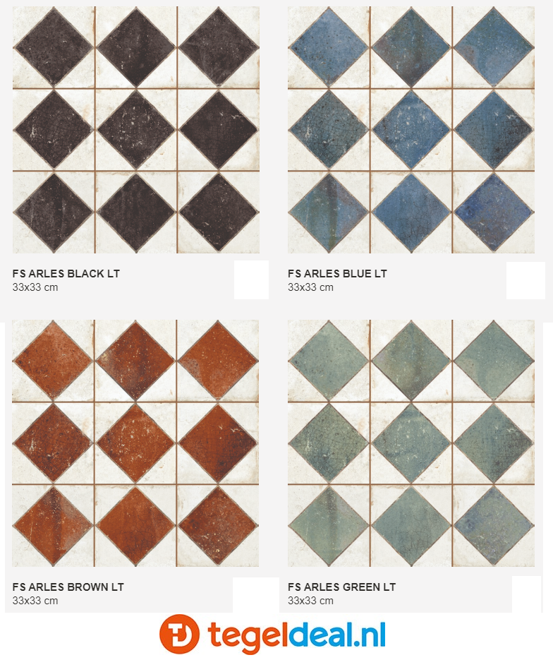Peronda, Fs Arles, 33x33 cm, 4 kleuren, vintage patroontegels