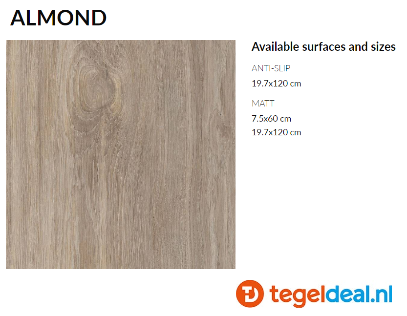 Supergres Natural Appeal Almond, 7,5x60 cm, NA6Ø, houtlook tegels